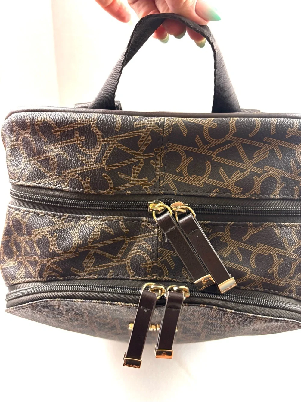Calvin‎ Klein Elaine Signature Brown Monogram Key Item Flap Large Backpack